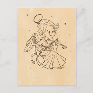 Cartão Postal De Festividades Um lindo anjo bebê de Natal tocando violino