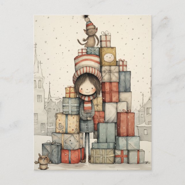 Cartão Postal De Festividades Um Monte De Presentes De Natal (Frente)