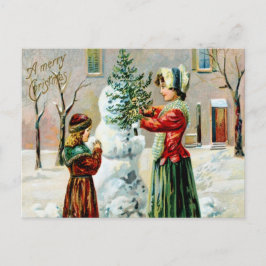 Cartão Postal De Festividades Um Natal Alegre Mãe e Filha Vintage 