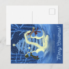 Cartão Postal De Festividades Um Natal de Boneco de Neve