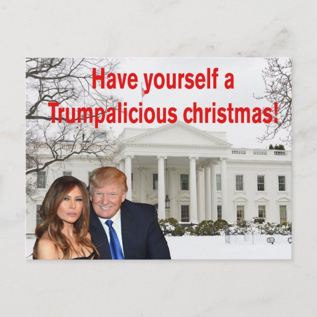 Cartão Postal De Festividades Um natal trumpalicioso de Donald e Melania (Frente)