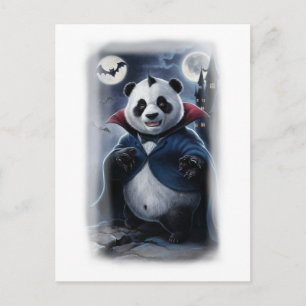 Cartão Postal De Festividades Um Panda Dracula Engraçado em um Branco