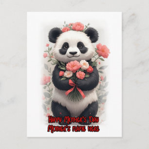 Cartão Postal De Festividades Um Panda Selvagem Fofo rodeado por Flores em um