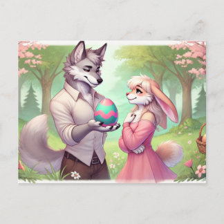 Cartão Postal De Festividades Um presente gentil - Wolf & Bunny Páscoa Romance