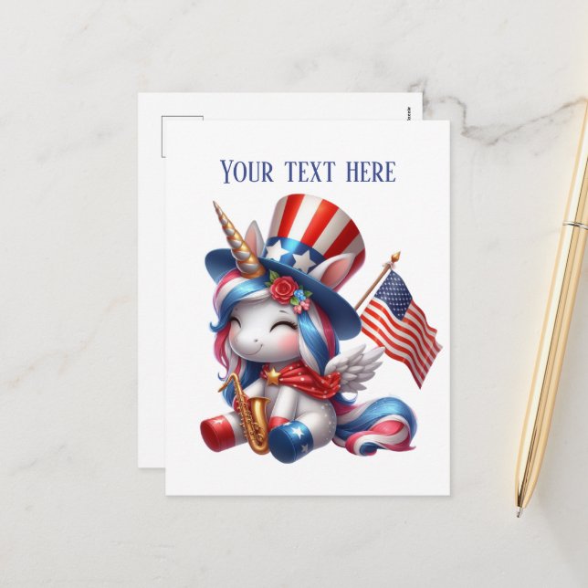 Cartão Postal De Festividades Um unicórnio de fantasia bonito adiciona mensagem  (Frente/Verso In Situ)