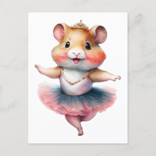 Cartão Postal De Festividades Uma bailarina de hamster fofa está dançando balé. 