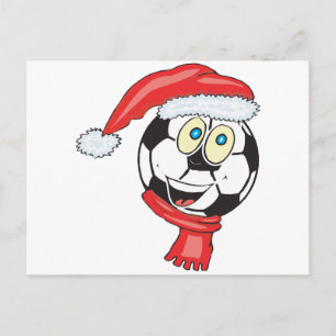 Cartão Postal De Festividades Uma bola de futebol de natal feliz vestindo um cha