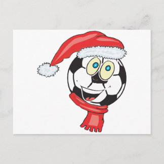Cartão Postal De Festividades Uma bola de futebol de natal feliz vestindo um cha
