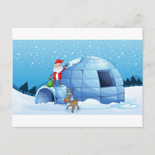 Cartão Postal De Festividades uma cláusula igloo e uma cláusula santa (Frente)