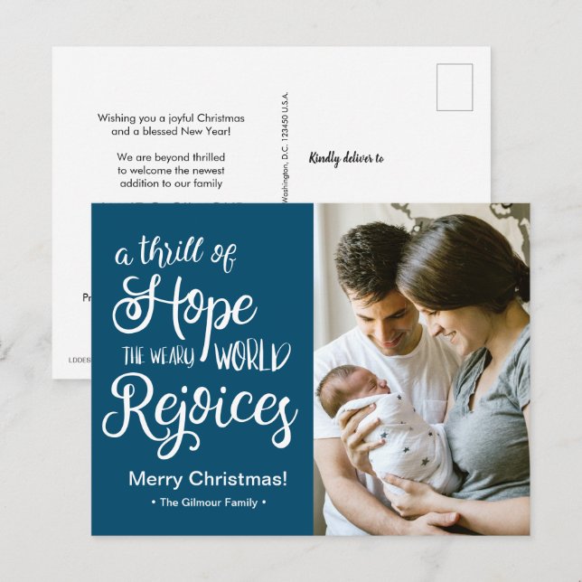 Cartão Postal De Festividades Uma emoção de Hope Blue Christmas Baby (Frente/Verso)