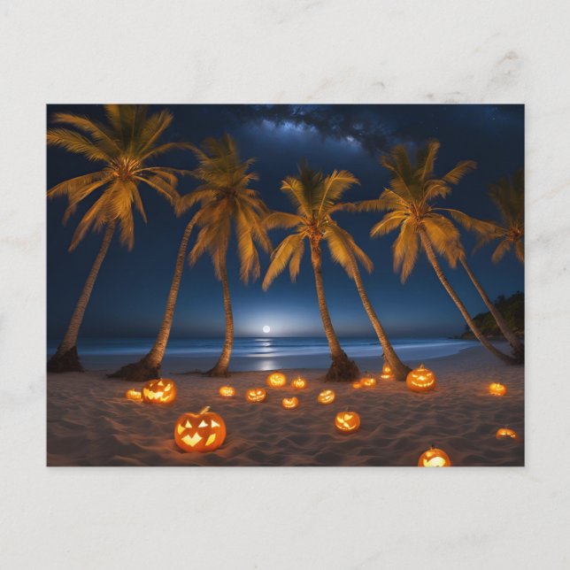 Cartão Postal De Festividades Uma Festa de Halloween Assustadora na Praia (Frente)