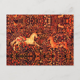 Cartão Postal De Festividades UNICORN E DEER,FLORES,ANIMAIS FLORESTAIS Red Flora