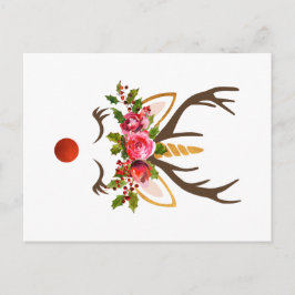 Cartão Postal De Festividades Unicorn Reindeer Antler / Flores de Natal