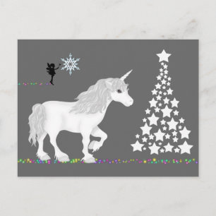 Cartão Postal De Festividades Unicórnio da Fantasia Magia, Fada e Árvore de Na