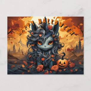 Cartão Postal De Festividades Unicórnio De Halloween Spoky Com Fluffy Mane