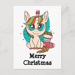 Cartão Postal De Festividades Unicórnio Temático de Natal