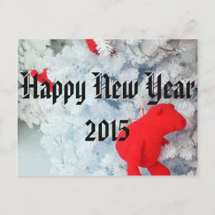 Cartão Postal De Festividades Ursinho Vermelho na Árvore de Natal