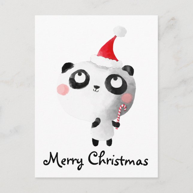 Cartão Postal De Festividades Urso de panda bonito do Natal (Frente)