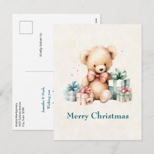 Cartão Postal De Festividades Urso de Teddy Bonito com Presentes de Natal