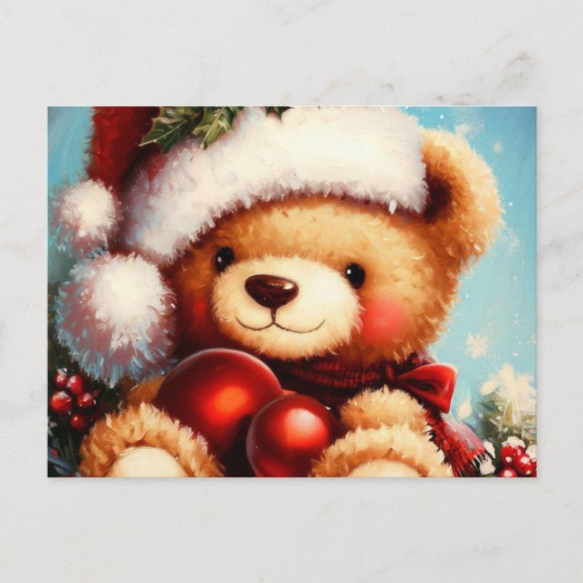 Cartão Postal De Festividades Urso de Teddy de Natal 4 (Frente)