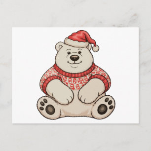 Cartão Postal De Festividades Urso Polar Do Natal Chapéu Do Papai Noel Temporada
