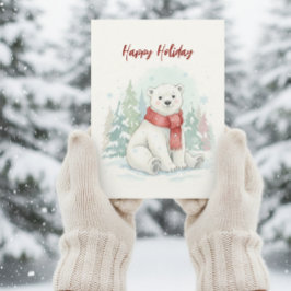 Cartão Postal De Festividades Urso Polar Inverno aquarela fofa