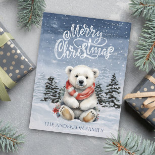 Cartão Postal De Festividades Urso Polar Louco com Feitiço Vermelho no Natal