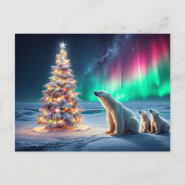 Cartão Postal De Festividades Urso Polar Mamãe Cubra Luzes de Norte de Árvore de