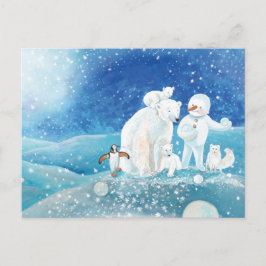 Cartão Postal De Festividades Ursos Polares, Raposa Polar, Pinguim Imperador e H