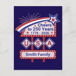 Cartão Postal De Festividades USA 250 Personalizado - Letreiro Retro Patriótico