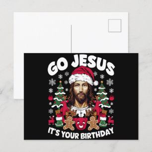 Cartão Postal De Festividades Vá Jesus É Seu Aniversário Suéter Feio de Natal