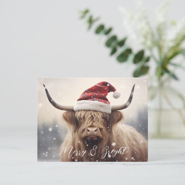 Cartão Postal De Festividades Vaca feliz e Brilhante no Natal (Em pé/Frente)