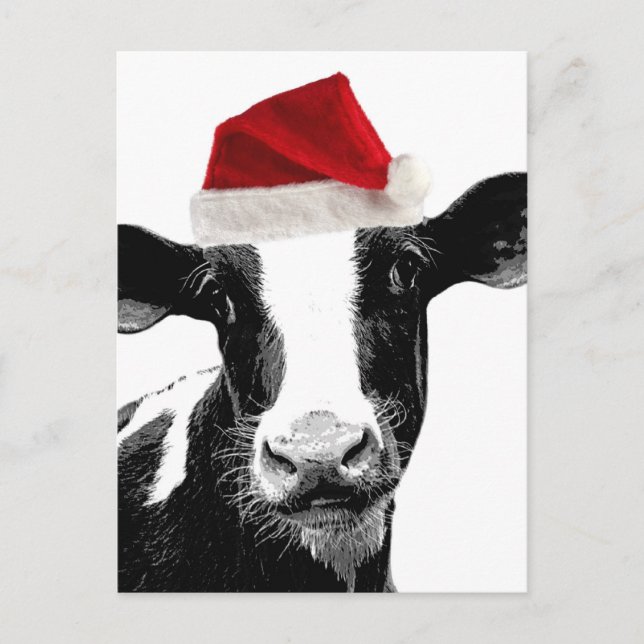 Cartão Postal De Festividades Vaca papai noel - Vaca leiteira vestindo Santa Hat (Frente)