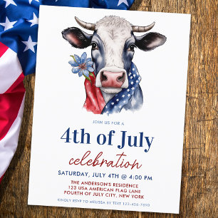 Cartão Postal De Festividades Vaca Patriótica 4º De Julho, Partido Vermelho Bran