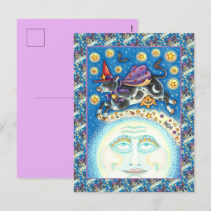 CARTÃO POSTAL DE FESTIVIDADES VACA SOBRE O HOMEM NA LUA, BRANQUEZA COLORIDA