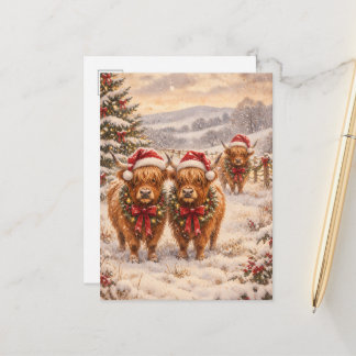 Cartão Postal De Festividades Vacas das Terras Altas de Natal – Arte em Aquarela