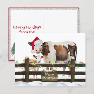 Cartão Postal De Festividades Vacas De Natal Com Aquarela