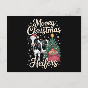 Cartão Postal De Festividades Vacas Natal Bezerrinhas Chapéu do Papai Noel Árvor