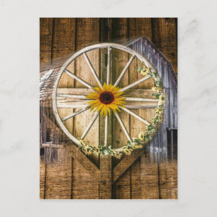 Cartão Postal De Festividades Vagão Rustic Barn Roda Girassol