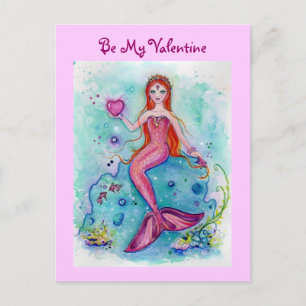 Cartão Postal De Festividades Valentine card pink mermaid valentines By Renee