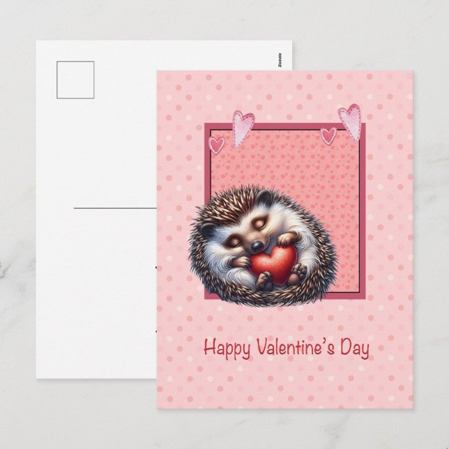 Cartão Postal De Festividades Valentine Hedgehog or Porcupine Card (Frente/Verso)