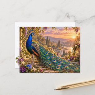 Cartão Postal De Festividades Valentine Pavão Elegante no Jardim Dourado