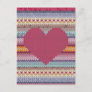 Cartão Postal De Festividades Valentines day red knitted heart