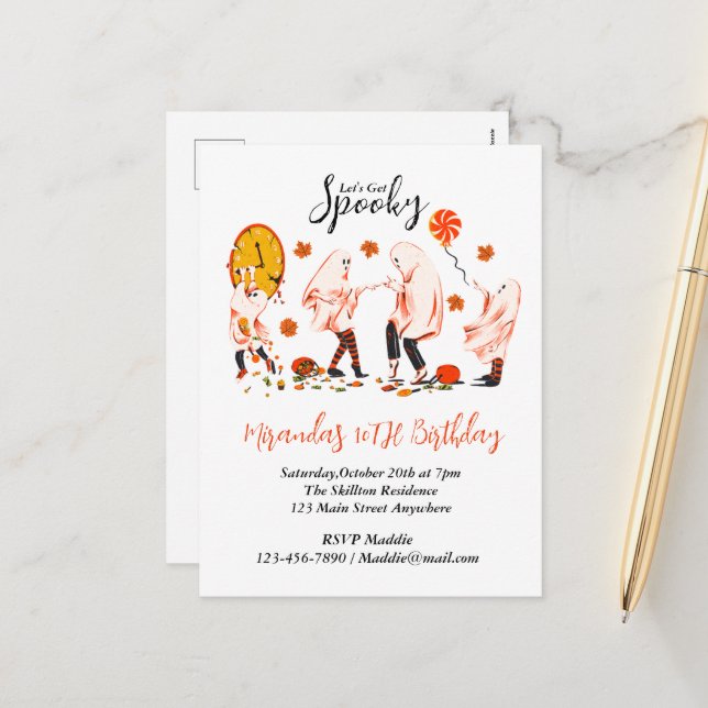 Cartão Postal De Festividades Vamos Obter Fantasma Spooky Com Festa Amiga (Frente/Verso In Situ)