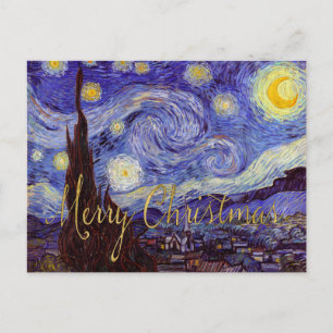 Cartão Postal De Festividades Van Gogh Starry Night Feliz Natal Arte Dourada