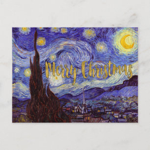 Cartão Postal De Festividades Van Gogh Starry Night Merry Christmas Gold Art