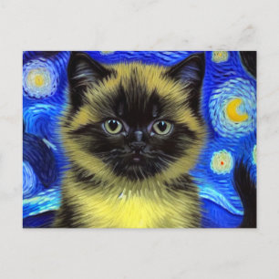 Cartão Postal De Festividades Van Gogh Starry Night Siamese Cat