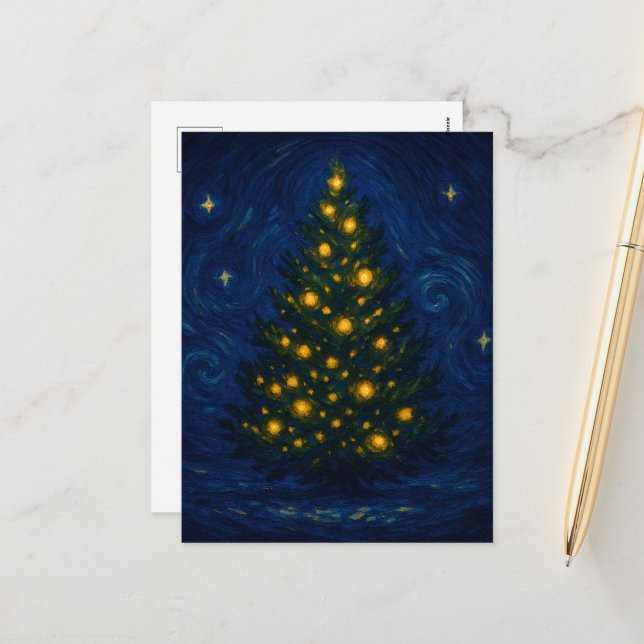 Cartão Postal De Festividades Van Gogh-style Christmas Tree Postcard (Frente/Verso In Situ)