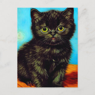 Cartão Postal De Festividades Van Gogh Style Pouting Kitten