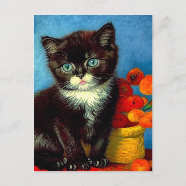 Cartão Postal De Festividades Van Gogh Tuxedo Cat (Frente)